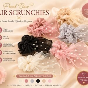 Pearl Bow Hair Scrunchies